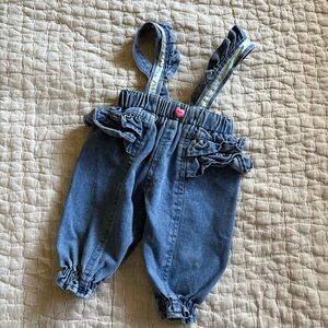 Vintage 90’s Baby Girl Denim Ruffled Overalls size 0-6 Months